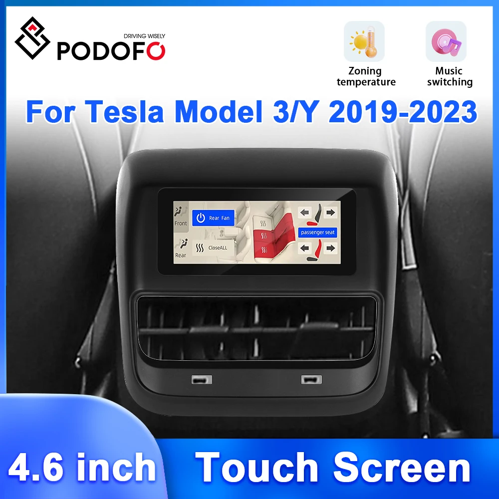 Podofo sistema di intrattenimento del sedile posteriore per Tesla Model 3/Y 2019-2023 Touch Screen da 4.6 pollici USB/TYPE-C porta di ricarica