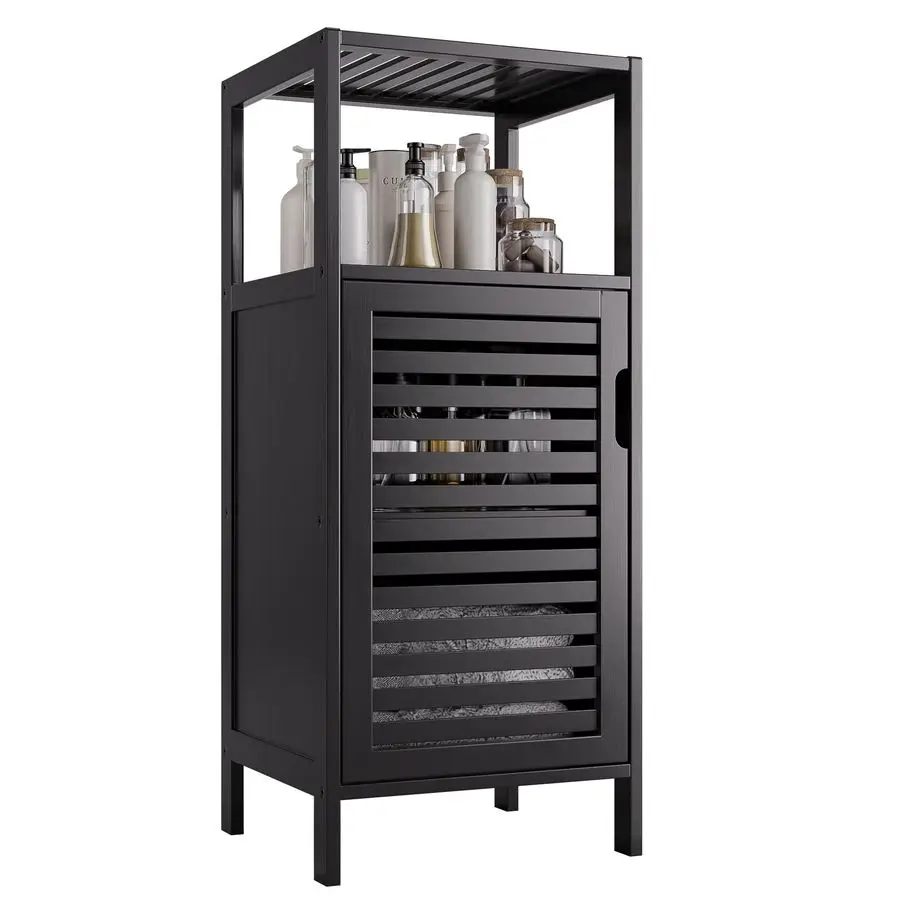 

Bamboo Floor Cabinet, Small Bathroom Cabinet Floor Standing, 4 Tier Narrow Side Storage Cabinet, Space Saving Kitchen Cupboard