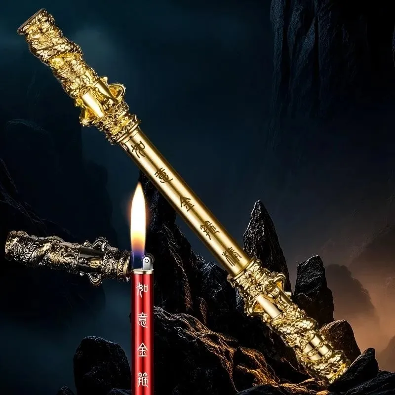 Game peripheral gold hoop stick inflatable lighter cool decompression foldable double section stick open flame cigarette lighter