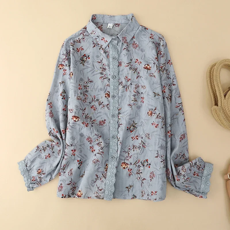 

Блузка женская в китайском стиле, свободная рубашка с длинным рукавом и принтом, топ из хлопка и льна в Корейском стиле, весна-лето