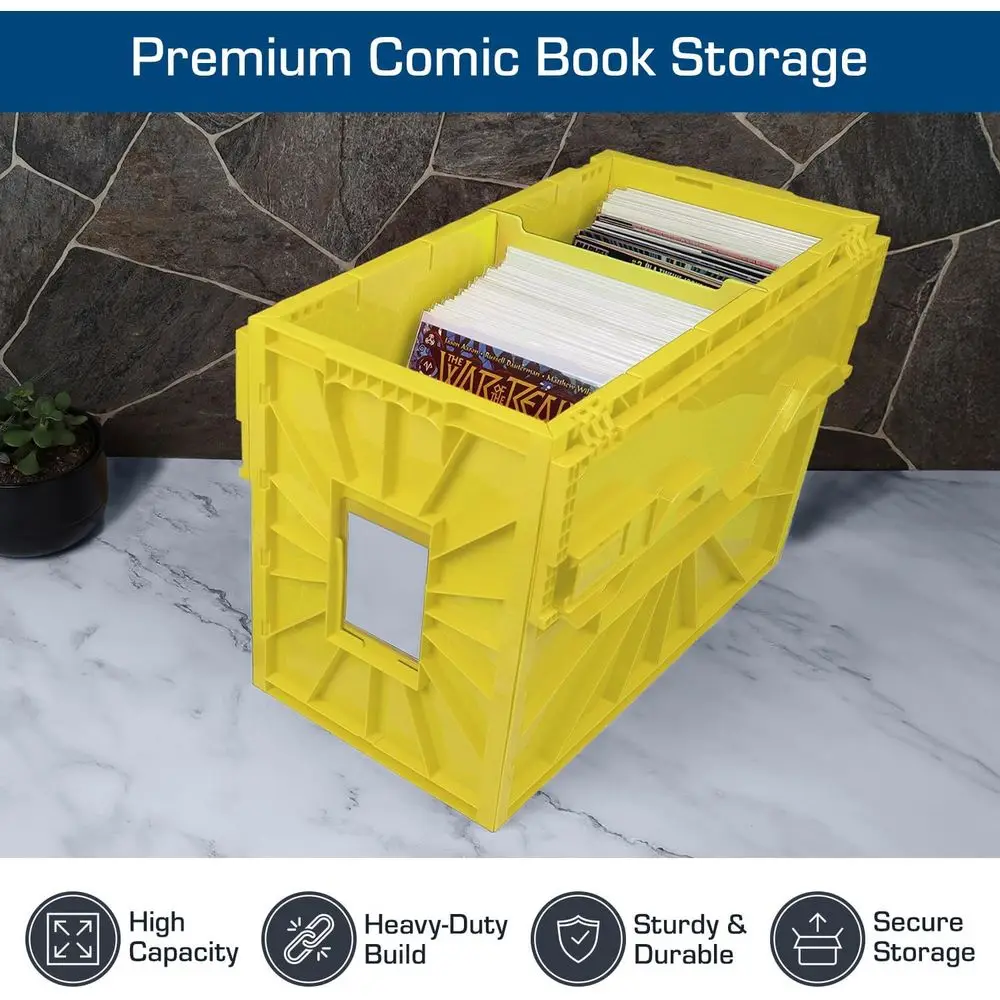 2-Pack Yellow Plastic Comic Storage Bins, Holds 150 Comics Each, Stackable and Acid-Free