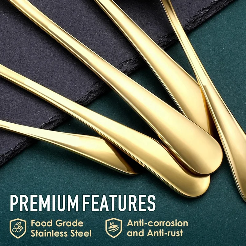 ملاعق تقديم ذهبية ملاعق تقديم ذهبية 6 قطع، أدوات تقديم من الفولاذ المقاوم للصدأ مع مرآة