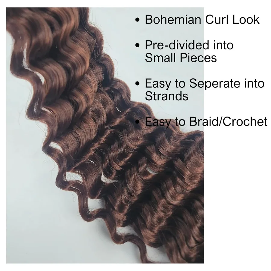 شعر كروشيه بني مموج عميق لضفائر بوهو 33 شعر بوهو صناعي للتضفير مثالي لأنماط المظهر الطبيعي سهلة التركيب