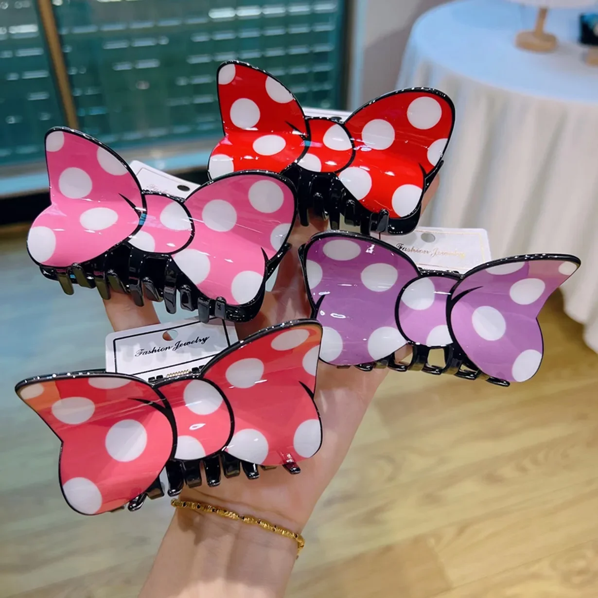 YHJ Cartoon Bowknot Hair Claw Acetate Claw Clip for Girls Popular Catches Princess Crab Hair Clip Fashion Hair Accessories