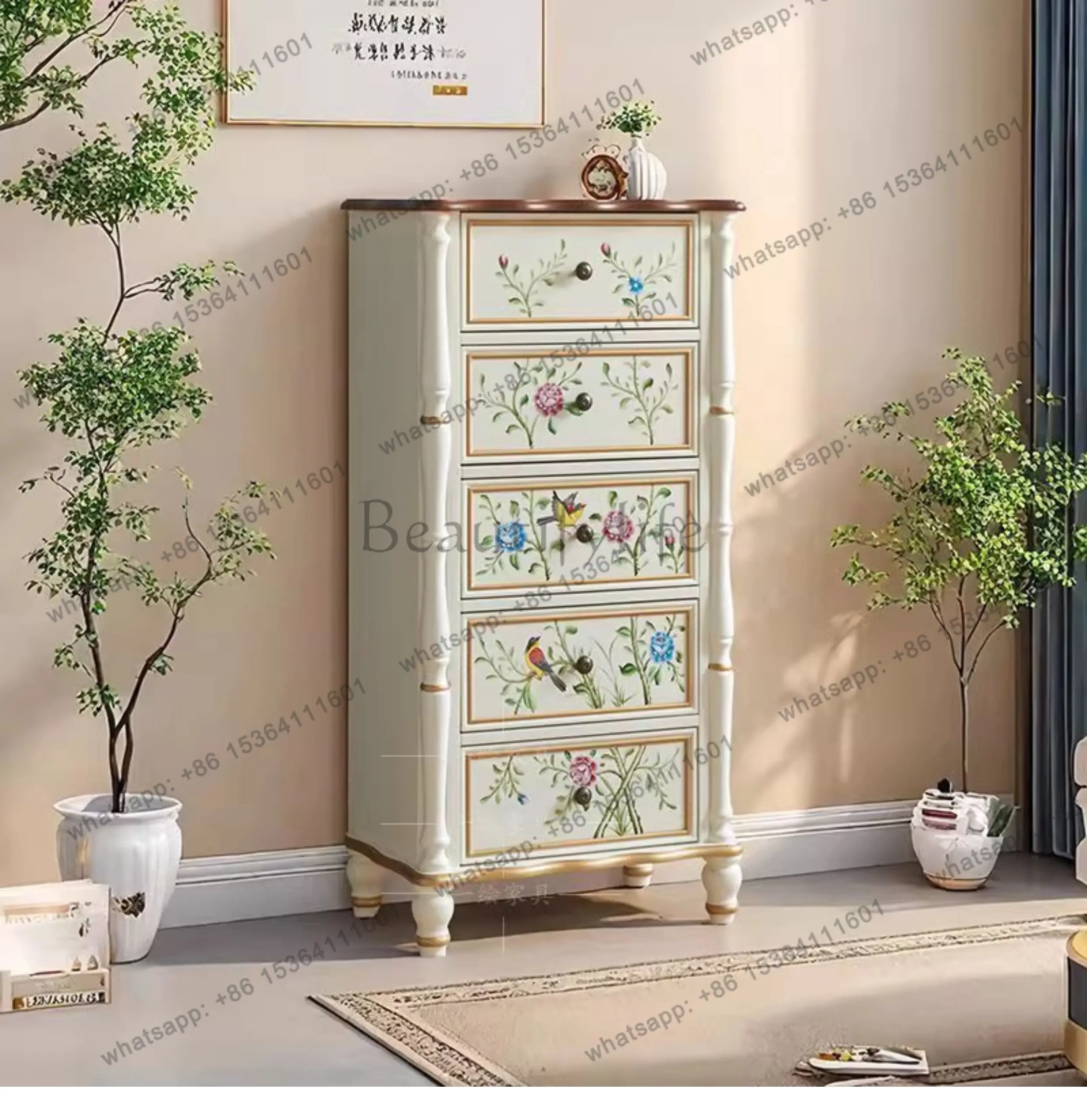 PJ American painted chest of drawers, solid wood retro storage porch storage drawer cabinet