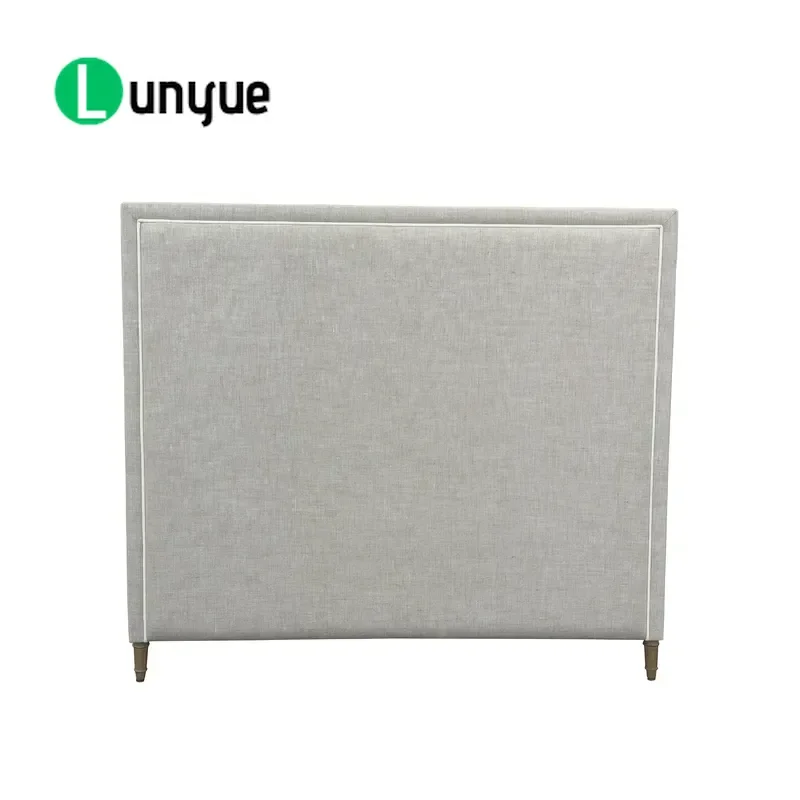 French Style Wood Frame Linen Upholstered Bed Headboard Oak Swirled Legs Elegant Bedroom Furniture Backboard for Home Decor