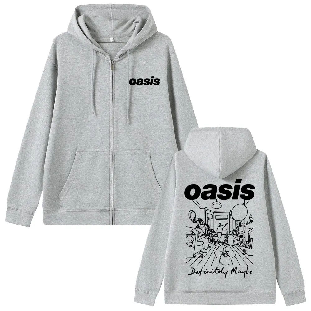 روك باند O-واحة بالتأكيد ربما ألبوم الجرافيك قلنسوة بسحاب الرجال النساء القوطية عادية زمم هوديس الذكور سترة أنيقة تحمل شعار لعبة البيسبول معطف