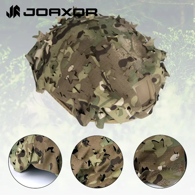 JOAXOR 3D Camo Net Airsoft Helmet Cover Scrim Nylon Drawstring Helmet Scrim Tactical Paintball Paratrooper Hunting Accessories