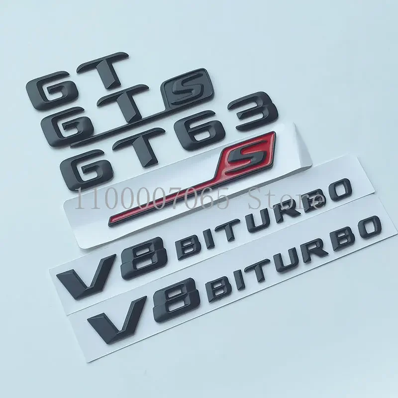 2015 Matte Black Letters GT GTS GT53 GT63 V8 Biturbo Top ABS Emblem for GT Car Side Fender Trunk Badge Sticker