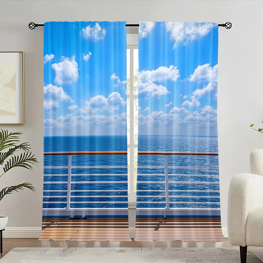 

2Pcs Seaside Landscape Curtains Sea Walkway Fence Bueatiful Popular Curtain Suitable For Living Room Bedroom Bar