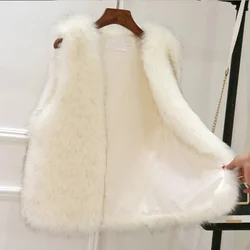 White Women's Fur Vests Lightweight Padded Casual Korean Style Lady Giletes Coats on Sale Cheap Pretty Youthful Elegant Working