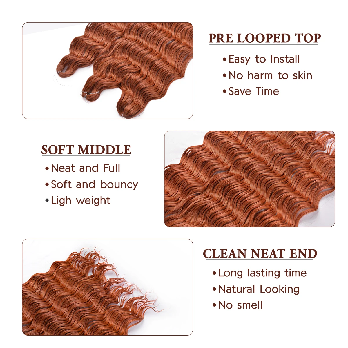 Anna Curl pelo onda de agua pelo de ganchillo trenzas de ganchillo sintéticas Ombre marrón Afro rizos extensión de cabello trenzado de onda profunda