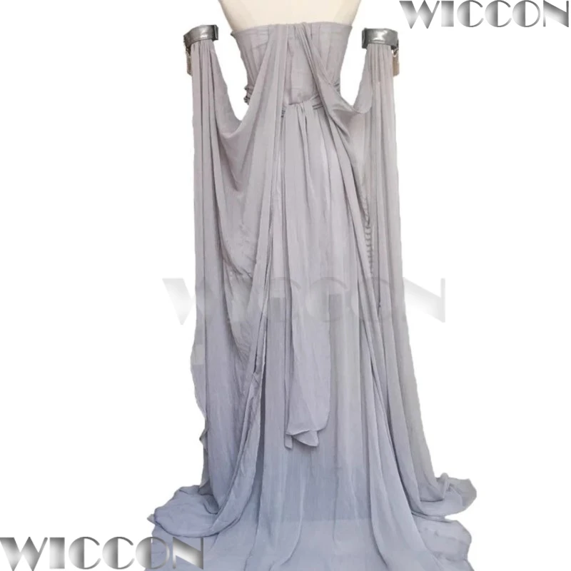 Medieval Ceremonial Dress Daenerys Woman Dragon Mother Queen Targaryen Anime Cosplay Gray Clothes Blonde Wig Halloween Roleplay view 3