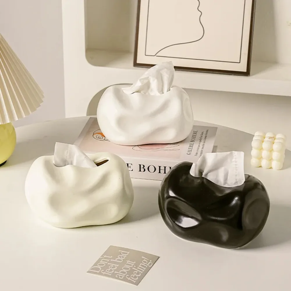 Creative Ripple Ceramic Tissue Box High-End Living Room Napkin Holder Dining Room Paper Towel Storage Cylinder Home Decor Box