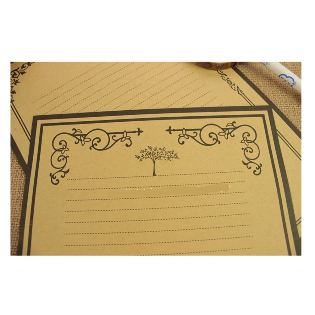 

8pcs Retro Writing Paper Set 2 Designs Vintage Letter Paper Premium Kraft Stationery For Note Writing Handcraft Gift Printing