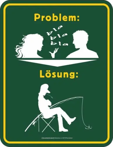 Blechschild Problem Lösung Angeln Angler Schild Alu geprägt bedruckt rostfrei