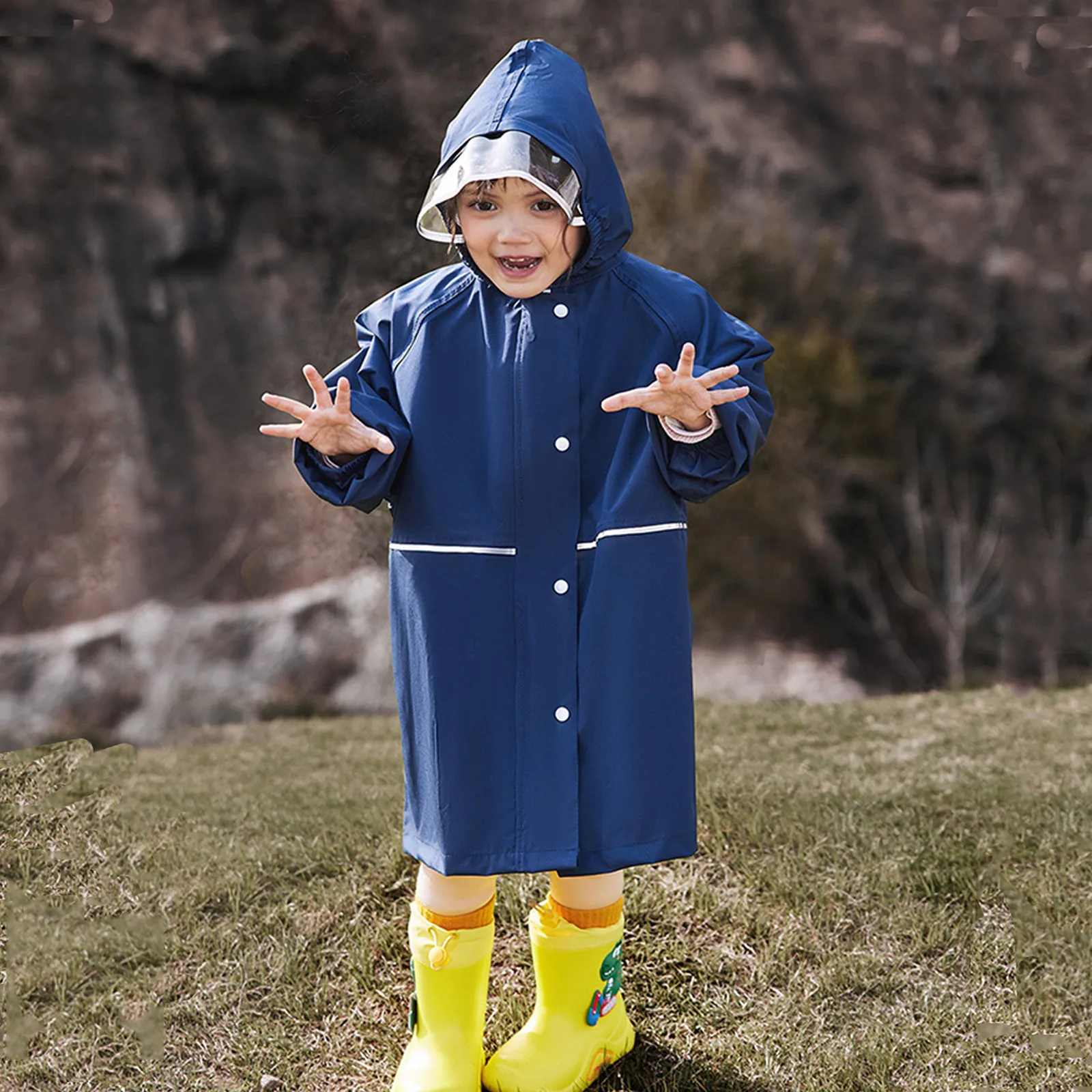 Cartoon Polyester Baby Raincoat Reflective Outdoor Waterproof Rain Coat Children Impermeable Poncho Rain Jacket for Boys Girls