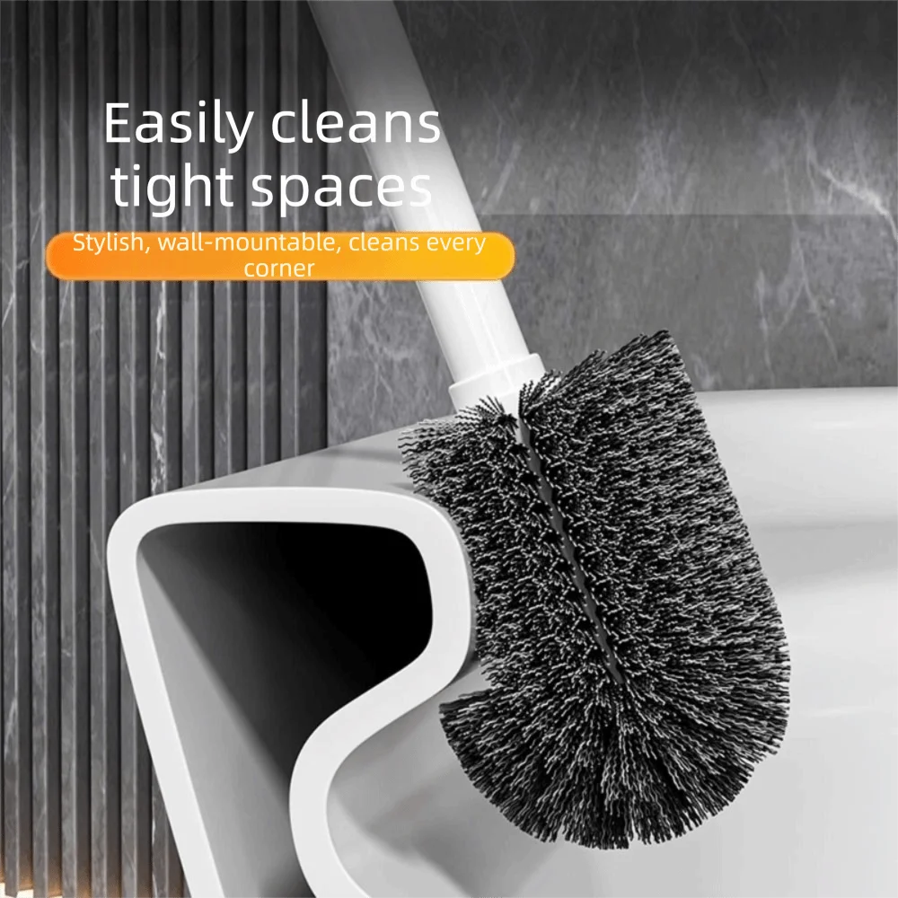 

Soft Rubber Brush Head Toilet Brush White Grey Color No Dead Angles Toilet Brush Set With Base Quick Drainage