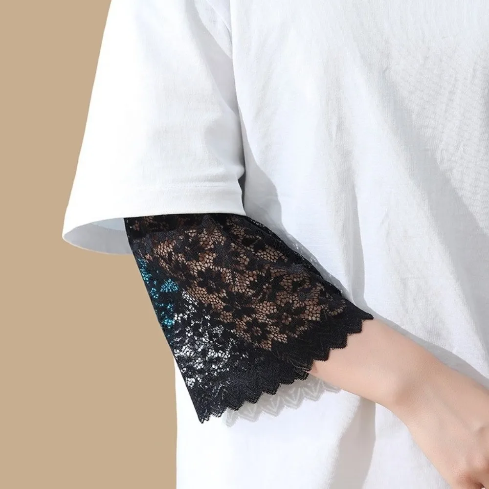 Fashion Soft Lace Sleeves Elastic Wrist Breathable Decorative Cuffs Solid Color Mesh Bell Sleeves for Casual Outfits