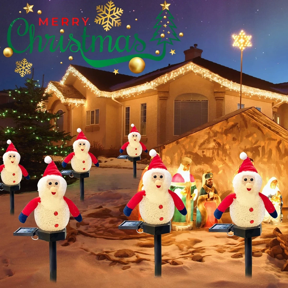 

Solar Lights Outdoor Snowman Christmas Rice Santa Claus LED Lights Garden Xmas Ground Insert Stake Lamp Waterproof Landscape 803