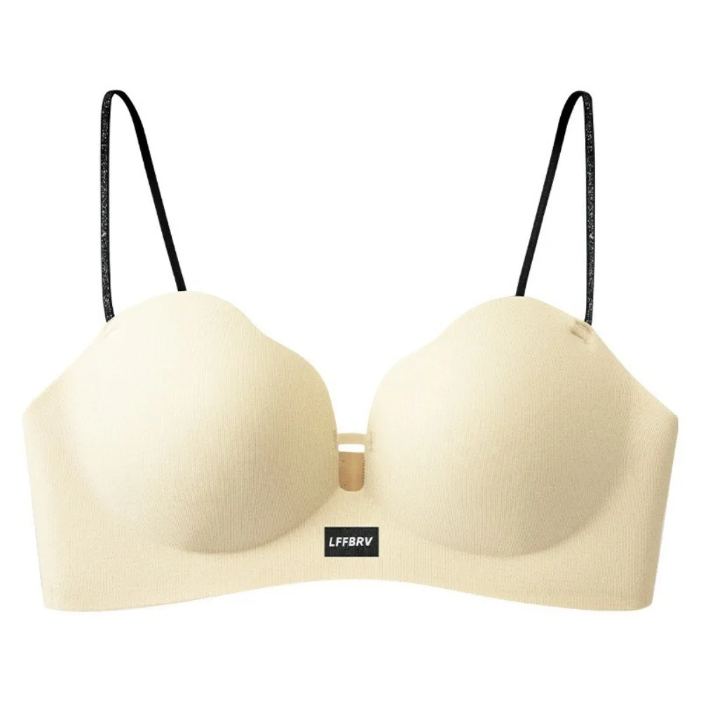 Soft Support Shiny Wireless Gather Bra Anti-Sagging Underwear Petal Cup Bra Lifting Deep V Push Up Bra Daily Wear