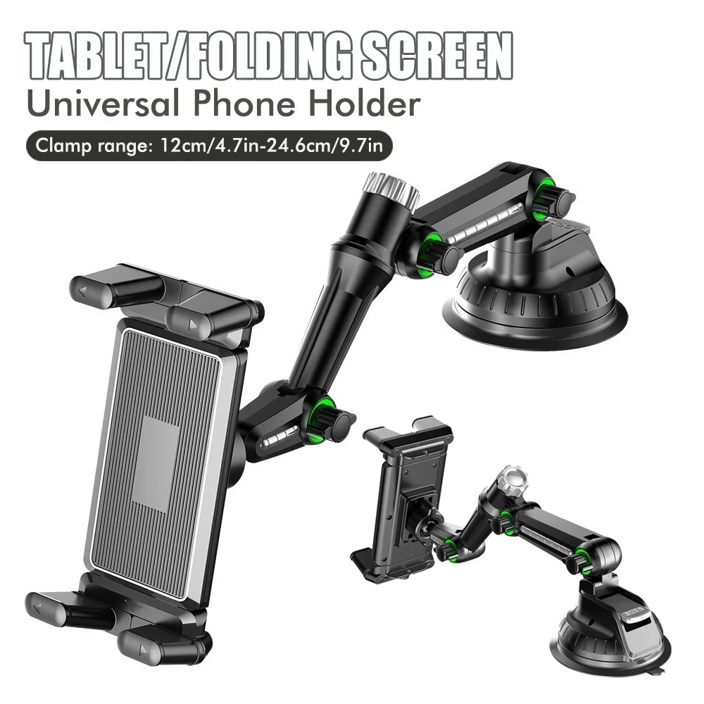 Car Tablet/Folding Screen Universal Phone Holder 1260 Degree Adjustable Rotation Clamp Range 4.7-9.7In