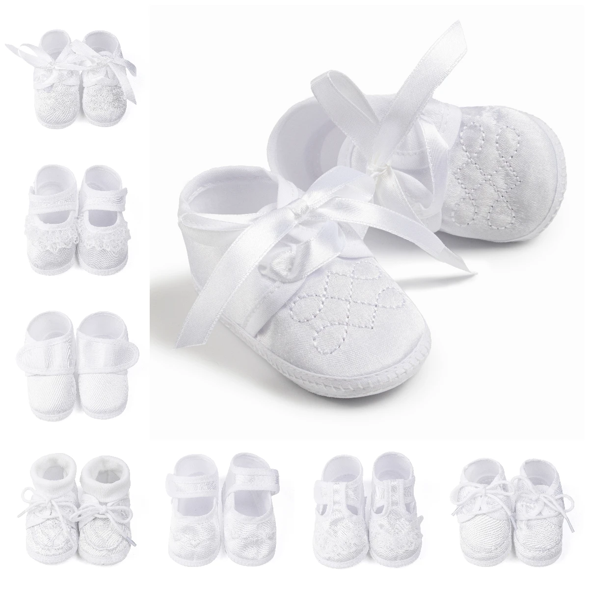 

New Pure White Baby Girl Shoes Lace Bowknot Princess Wedding Dress Walking Shoes Toddler Lightweight Cotton Sole First Walkers