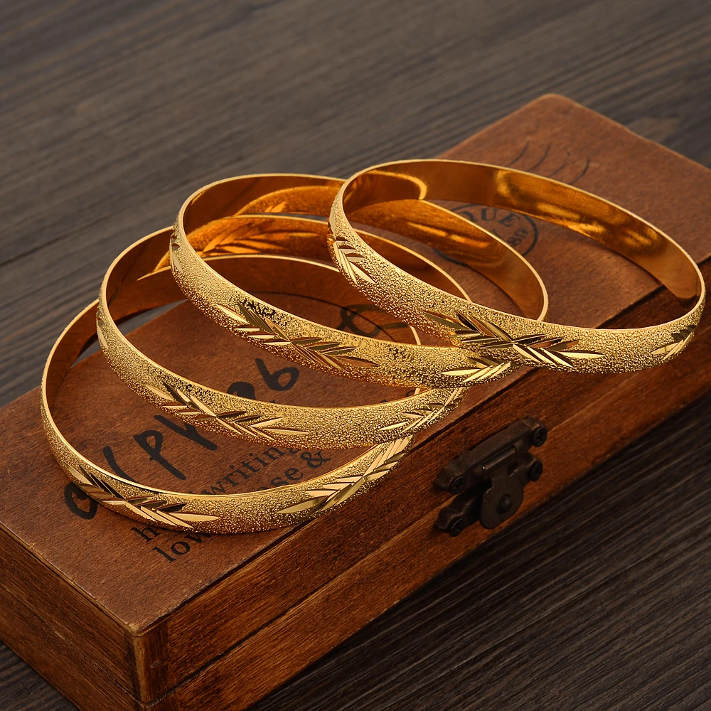 24K Gold Plated Bangles Ethiopian Africa Fashion Gold Color Bangles For Women African Bride Wedding Bracelet Jewelry Gifts