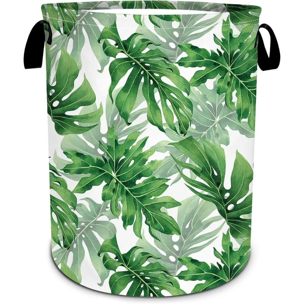 Cesto de roupa suja com folhas de palmeira, dobrável, à prova d'água, pano oxford, floral, sacola engraçada, balde de armazenamento de roupas sujas