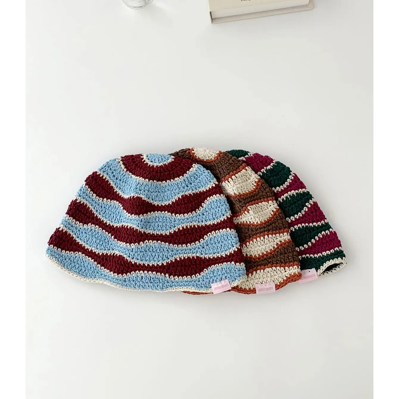 

Retro Wavy Stripesd Hand-Knitted Cut Out Fisherman Hat Women Summer Outdoor Sunshade Hat Trendy Face-Showing Small Woolen Hat