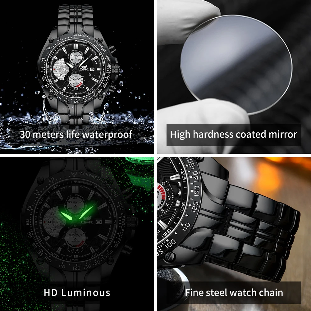 OPK 6020 Men's Watch Top Brand Luxury Waterproof Glow Stainless Steel Large dial Watch Classic Business Date Display Men's Watch