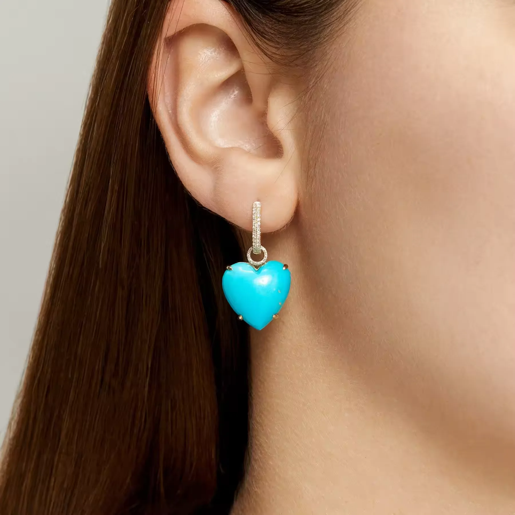 Gold Color Fashion Women Jewelry Geometric Round Circle Blue Turquoises Heart Shaped Charm Dangle Earring