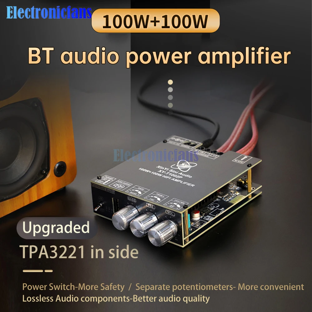 XY-T1002P Upgraded Version Dc12-30V BT Digital Amplifier Board 100W * 2 Stereo High And Low Frequency Adjustment Tpa3221 Chip