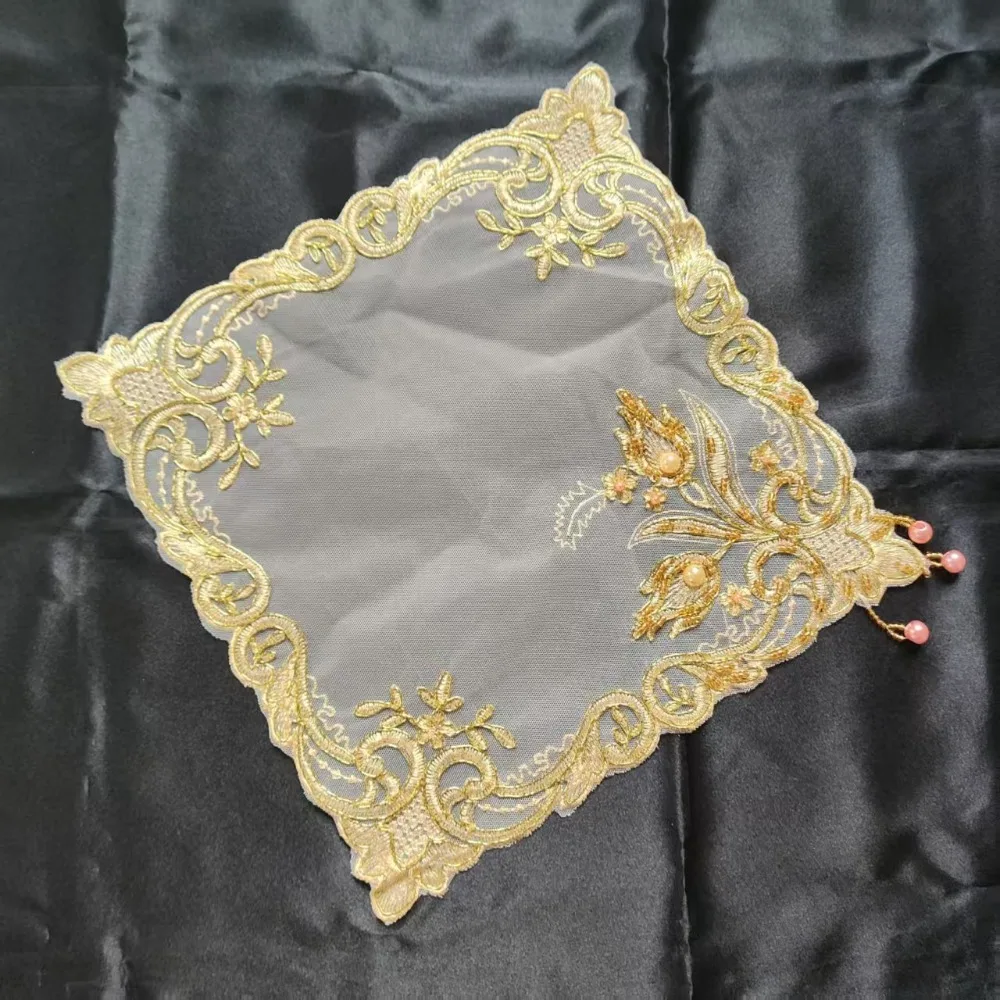 Golden Rose Embroidery Placemats 28cm Square Floral Decorative Mats Home Ornaments - view 5