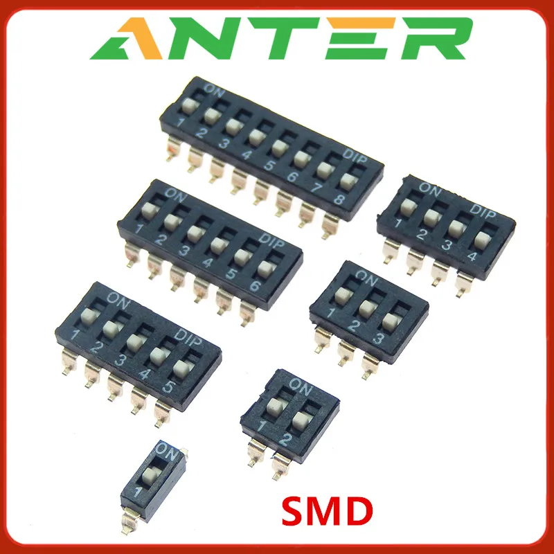 10pcs/lot Slide Type SMT SMD Dip Switch, 2.54mm Pitch 2 Row 4 Pin 2 Position / 8 pin 4 Position / 16 pin 8 Position