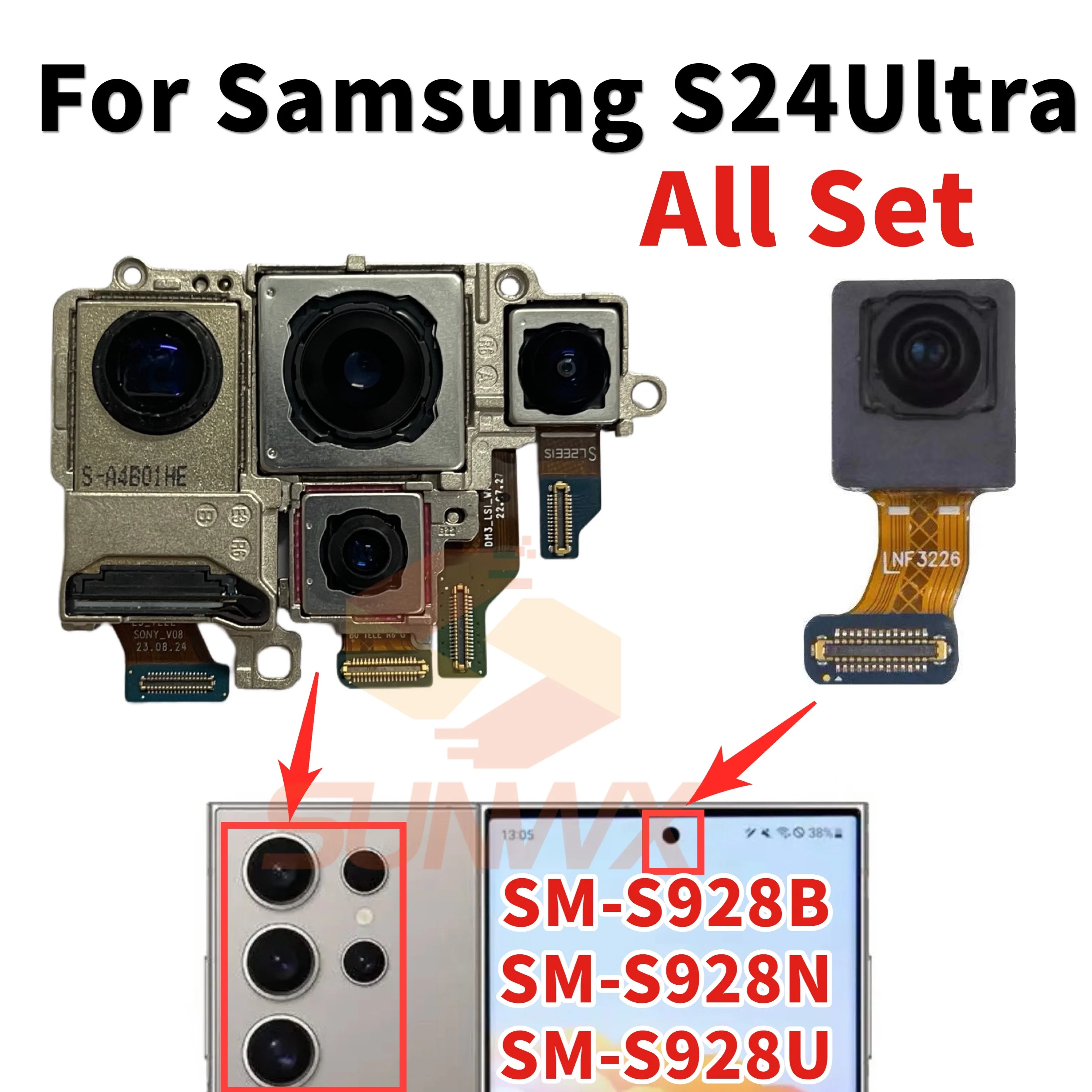 Back Rear Wide Front Camera Module Flex Cable For Samsung Galaxy S24 Ultra 5G S928U S928E S928B S928N