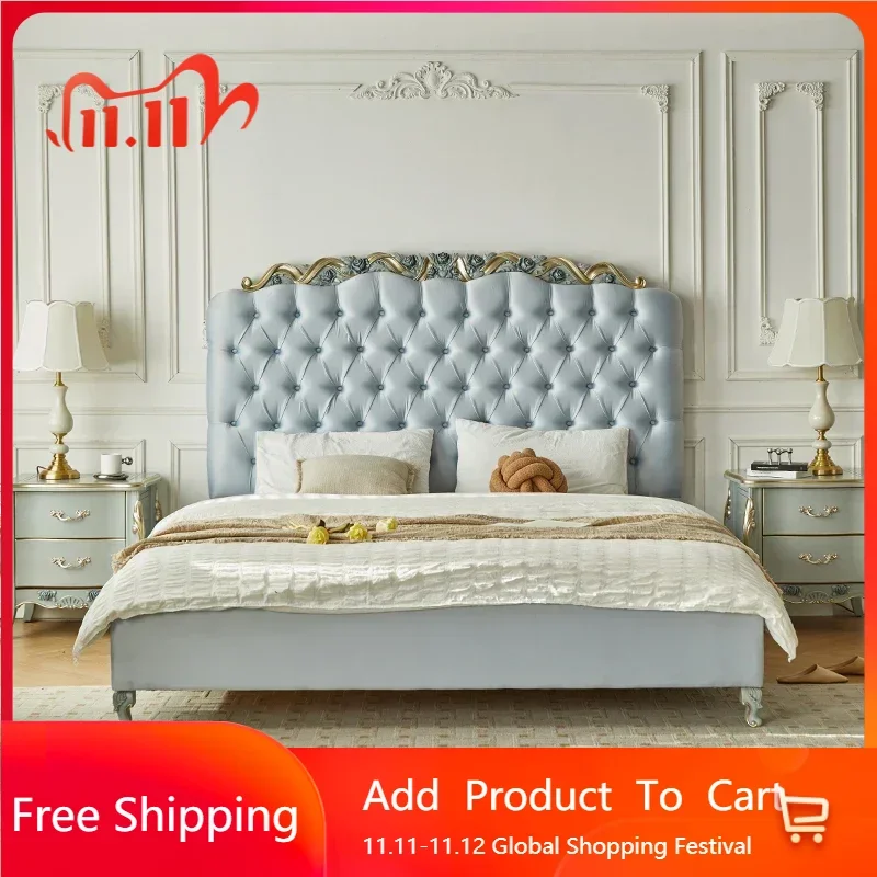 

Bedroom Pretty Pink Double Bed Frame Modern French Style Solid Wood Bed Comferter Nordic Letto Matrimoniale Salon Furniture