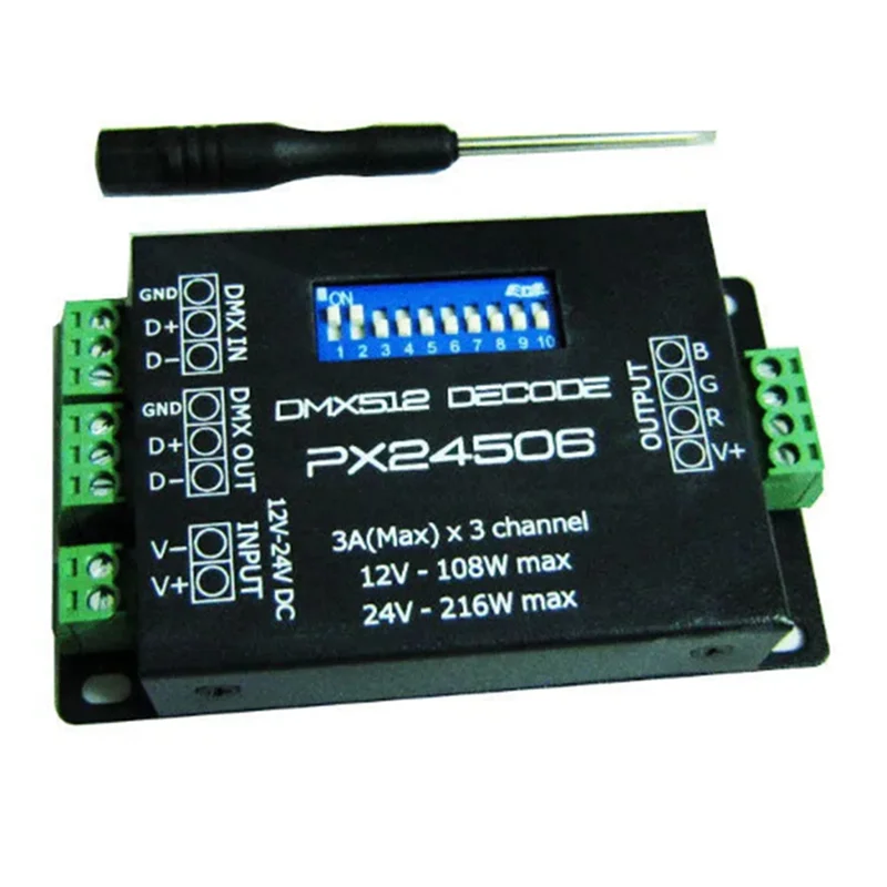 Controlador Led FULL-2X PX24506, decodificador Led DMX 512, controlador decodificador 9A DMX 512, amplificador 12V 24V RGB, tira de luces LED