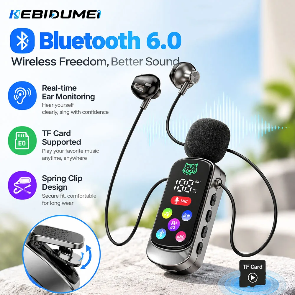 KEBIDUMEI Clip-on Headphones Bluetooth 6.0 Earphones Karaoke Real-time Ear Monitor Headsets TF Card Play for Live Streaming