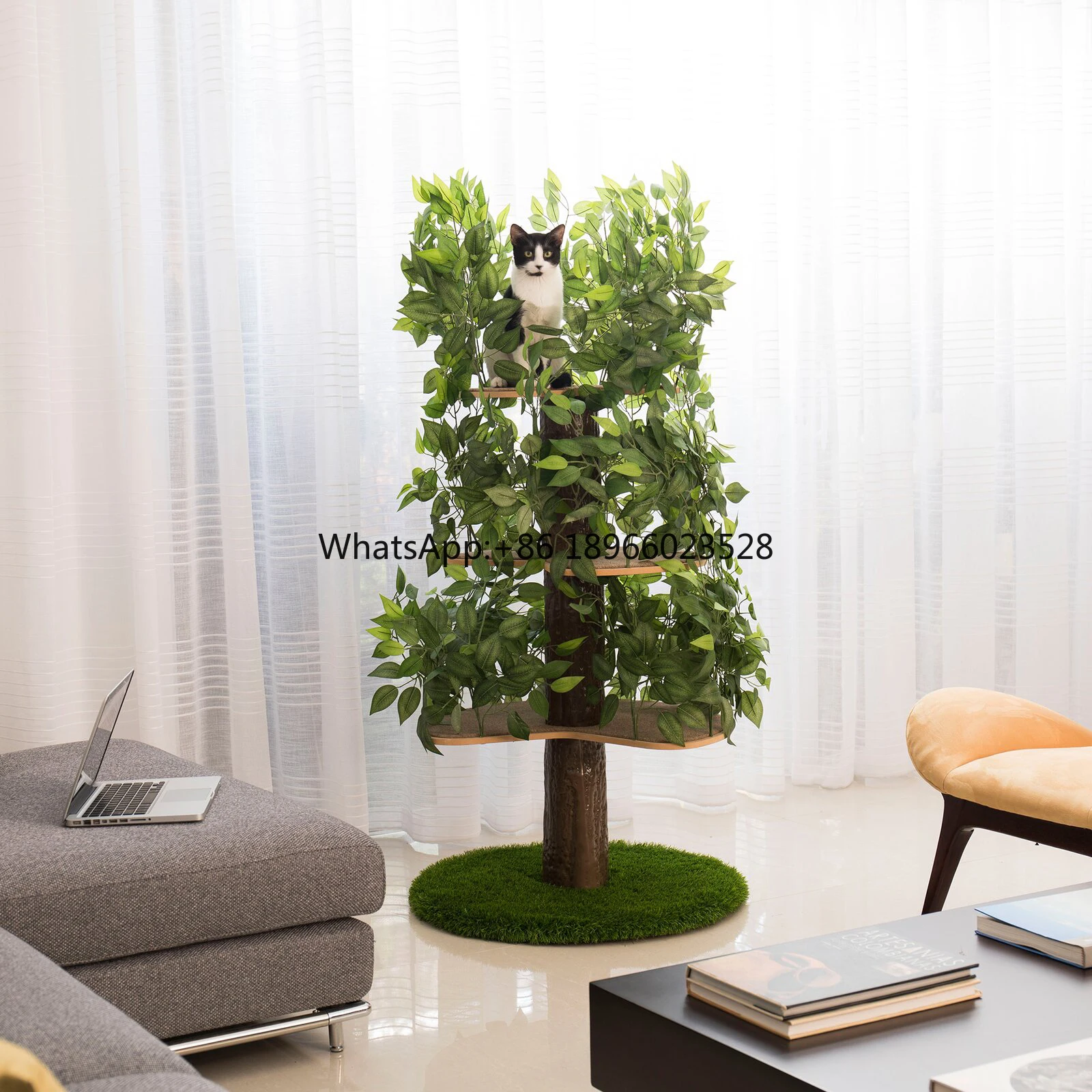 

Cat tree with leaves large square kitten apartment activity tree cat climbing frame cat tower