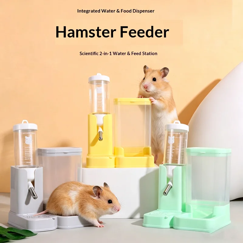 Leak-Proof Hamster Water Bottle & Automatic Feeder Combo Transparent Food Dispenser with Stainless Steel Nozzle Easy to Clean