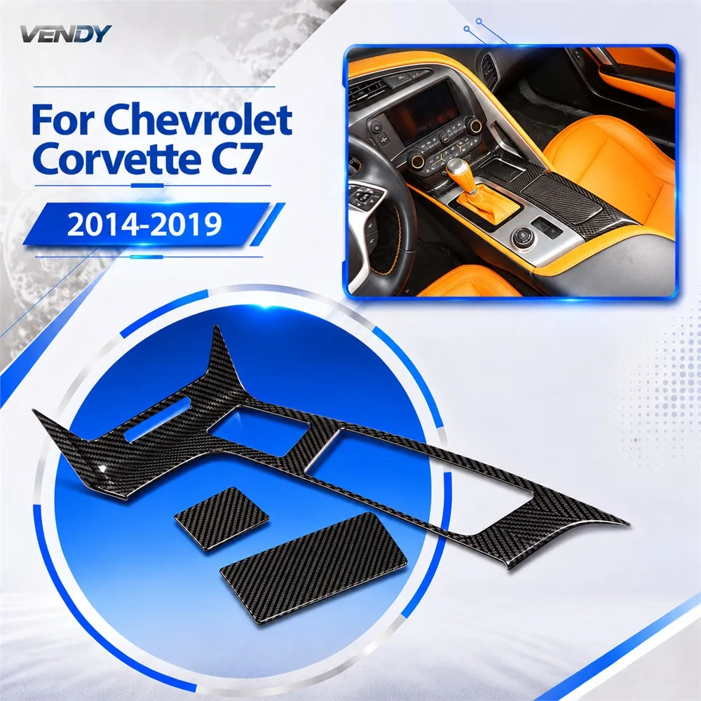 Real Carbon Fiber For Chevrolet Corvette C7 2014-2019 Center Cup Holder Panel Frame Cover Trim Modified Parts Accessories
