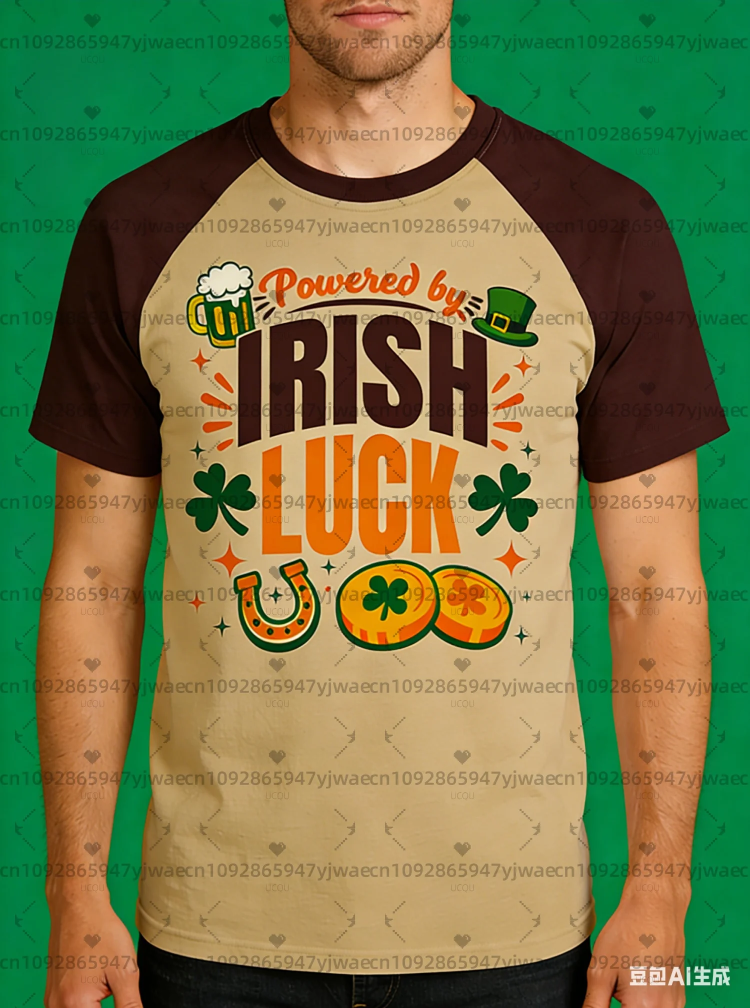St. Patrick's Day Powered by IRISH LUCK men  t-shirt Men's funny short sleeve Luck Funny Shamrock Print Men's T-Shirt