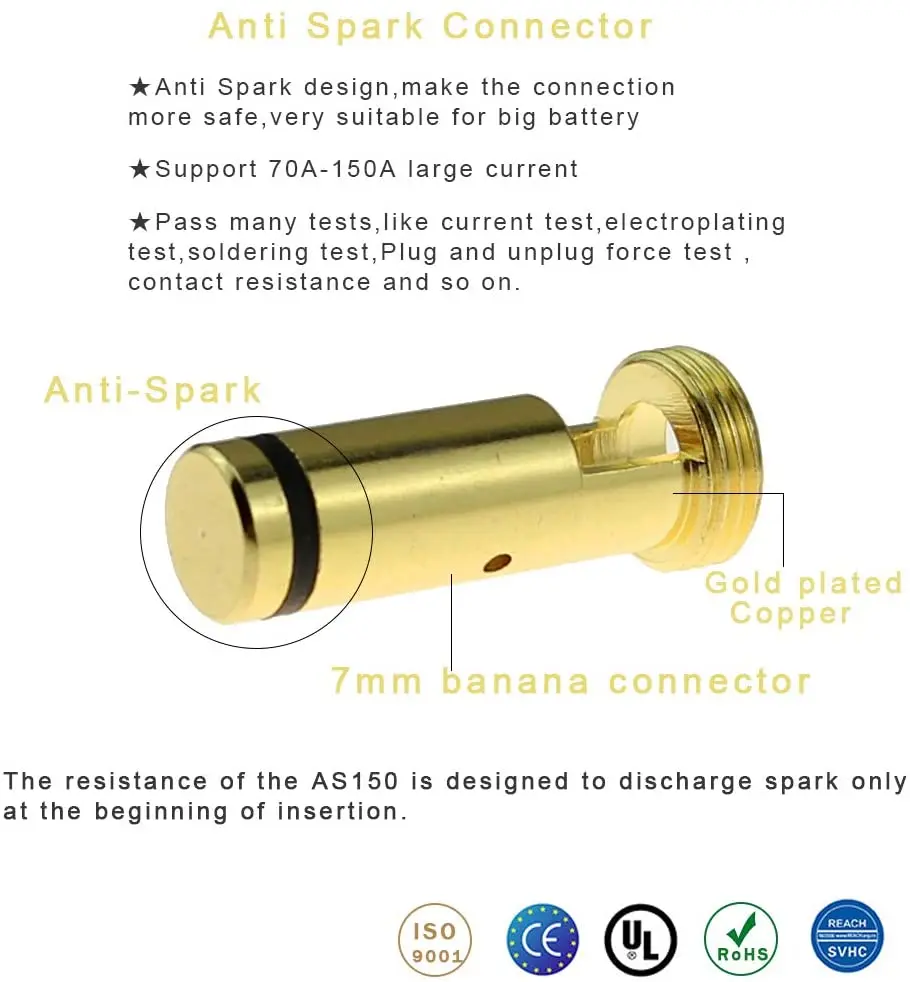 Amass AS150 남성용 여성용 스파크 방지 커넥터, 금 도금, 바나나 플러그 세트, 배터리 ESC 충전 리드