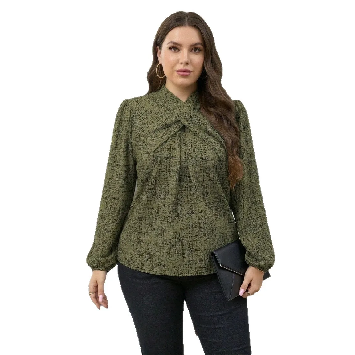 Picture 6: 0XL-4XL Plus Size Autumn Spring Fashion Elegant Printing Shirt Blouse V- Neck 3XL 4XL Big Size Women Long Sleeve T-shirt Tops