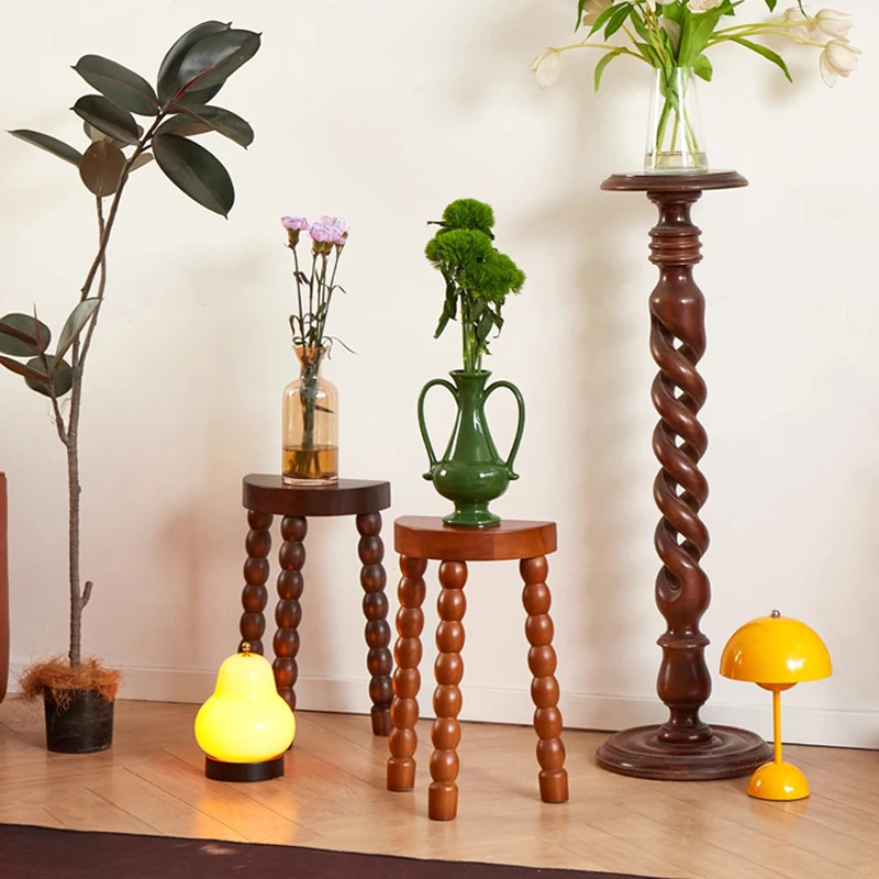 

‌Vintage Style Solid Wood Side Table Nordic Mid-Century Modern Accent Stool & Novelty Plant Stand for Living Room Decor Stools