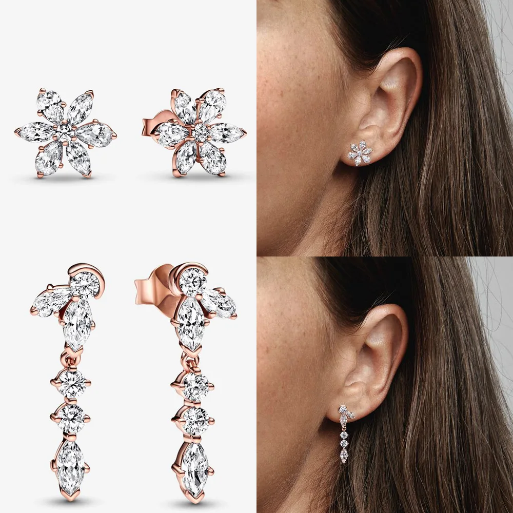 Authentic 925 Sterling Silver Earrings Crown Sparkling Love Heart Ear Studs Earrings for Women Jewelry Christmas Gifts