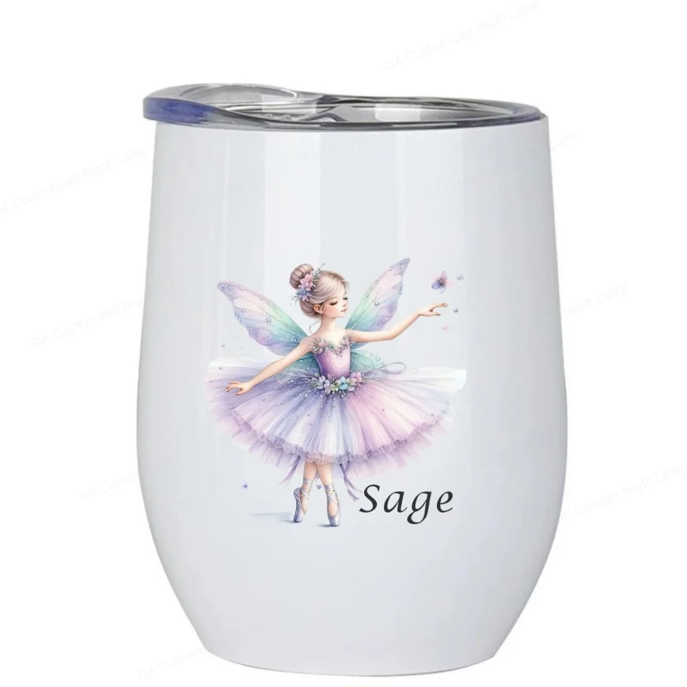 Wine Tumbler Personalized with Fairy Dancing Customized Name and Title or Date Great Custom Gift Cup