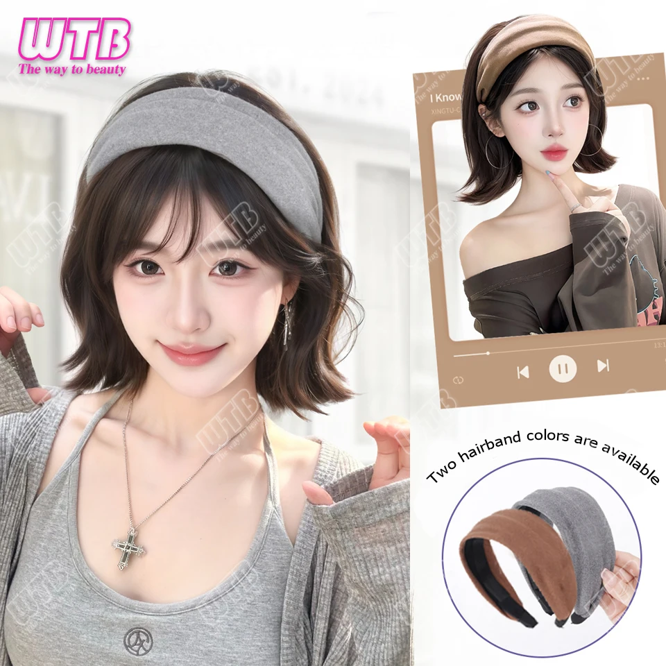 باروكات صناعية طبيعية قصيرة مستقيمة لعصابة رأس رمادي/بني للنساء للاستخدام اليومي للحفلات شعر مستعار مقاوم للحرارة