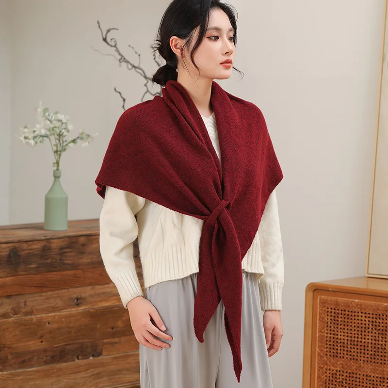 

2025 европейский осенне-зимний морозостойкий и теплый треугольный шарф с крестом, женский универсальный вязаный платок, большой Bufanda